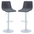 LeisureMod Tilbury Bar Stools with White Iron Base  Adjustable Height Counter Stools with Leather Seat, Swivel Function & Footrest Set of 2