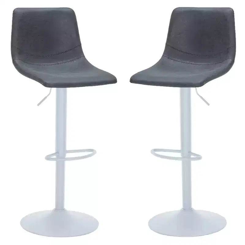 LeisureMod Tilbury Bar Stools with White Iron Base  Adjustable Height Counter Stools with Leather Seat, Swivel Function & Footrest Set of 2