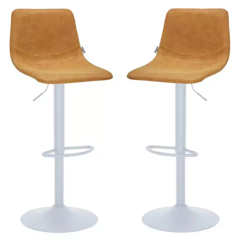 Tabourets de bar Tilbury avec base en fer blanc, hauteur réglable, assise en cuir, fonction pivotante et repose-pieds, lot de 2