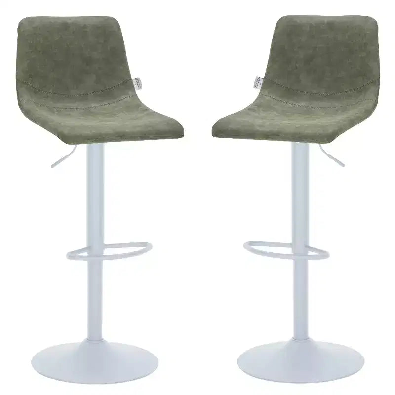 Tabourets de bar Tilbury avec base en fer blanc, hauteur réglable, assise en cuir, fonction pivotante et repose-pieds, lot de 2