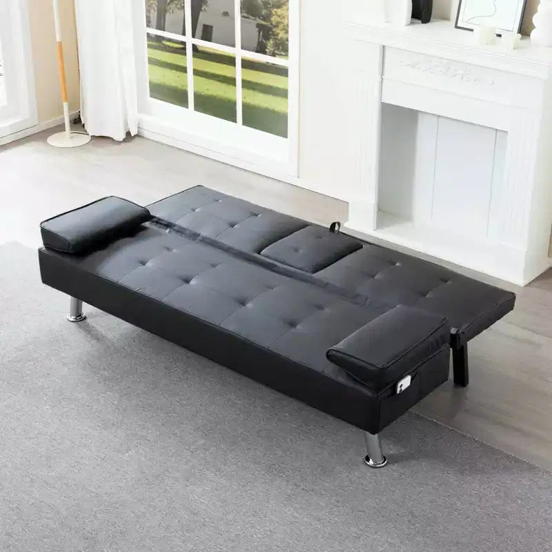 Canapé-lit futon convertible 69.49 avec porte-gobelets et poche latérale, dossier réglable sur 5 positions