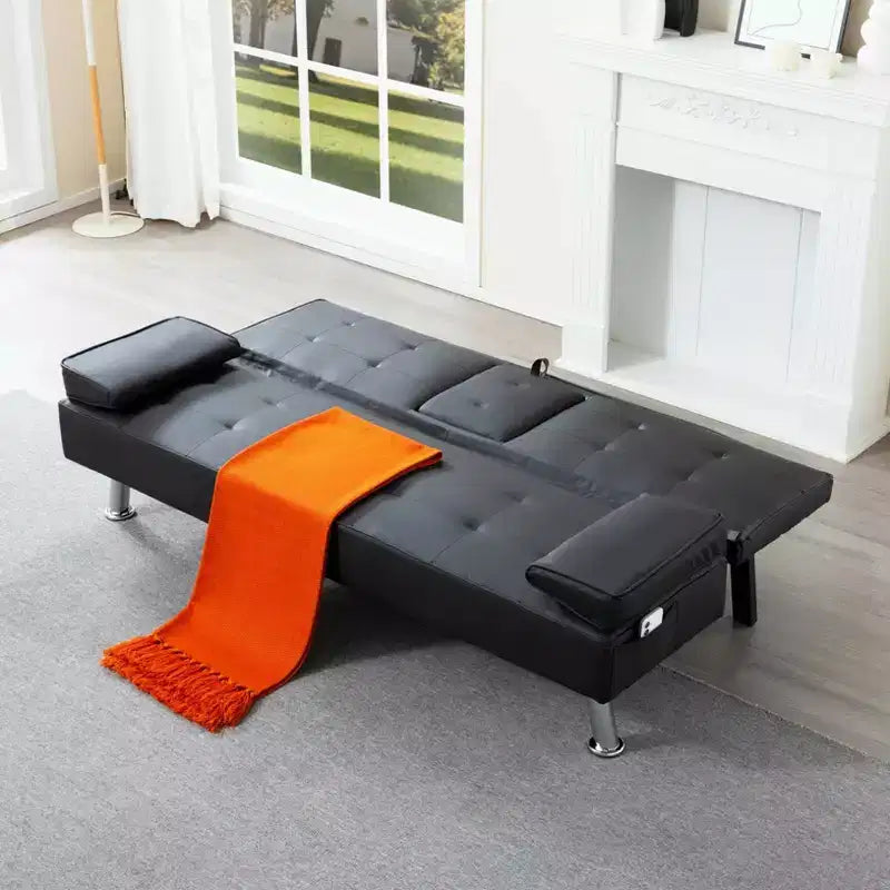 Canapé-lit futon convertible 69.49 avec porte-gobelets et poche latérale, dossier réglable sur 5 positions