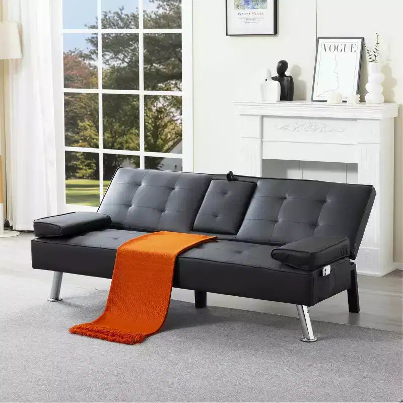 Canapé-lit futon convertible 69.49 avec porte-gobelets et poche latérale, dossier réglable sur 5 positions