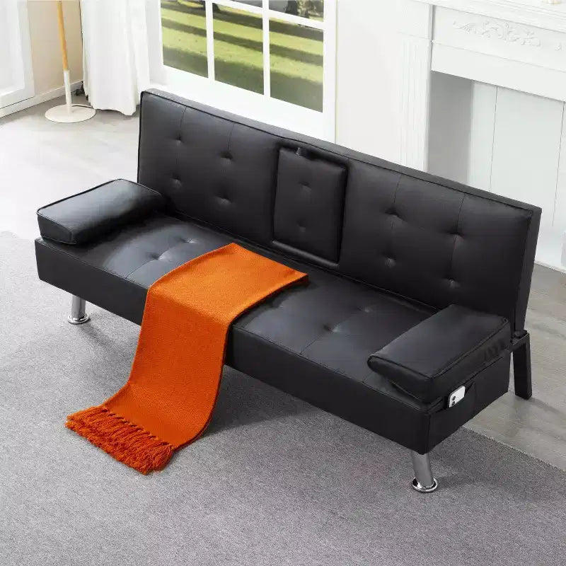 Canapé-lit futon convertible 69.49 avec porte-gobelets et poche latérale, dossier réglable sur 5 positions
