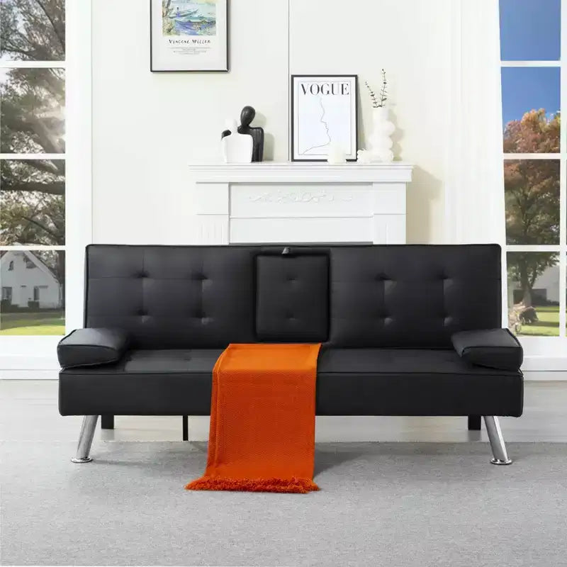 Canapé-lit futon convertible 69.49 avec porte-gobelets et poche latérale, dossier réglable sur 5 positions