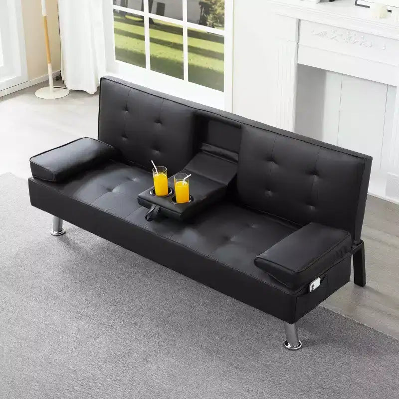 Canapé-lit futon convertible 69.49 avec porte-gobelets et poche latérale, dossier réglable sur 5 positions
