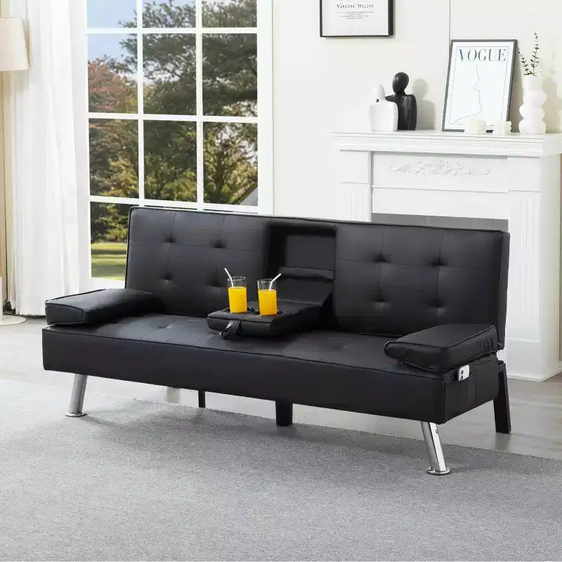 Canapé-lit futon convertible 69.49 avec porte-gobelets et poche latérale, dossier réglable sur 5 positions