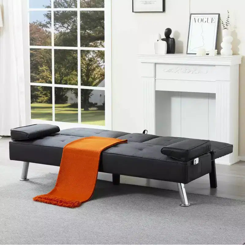 Canapé-lit futon convertible 69.49 avec porte-gobelets et poche latérale, dossier réglable sur 5 positions