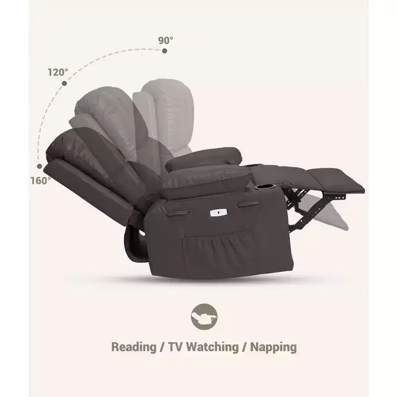 Fauteuil inclinable électrique surdimensionné avec massage, fauteuil inclinable pivotant en cuir PU avec télécommande et porte-gobelets, pour salon, chambre à coucher, chambre d'enfant