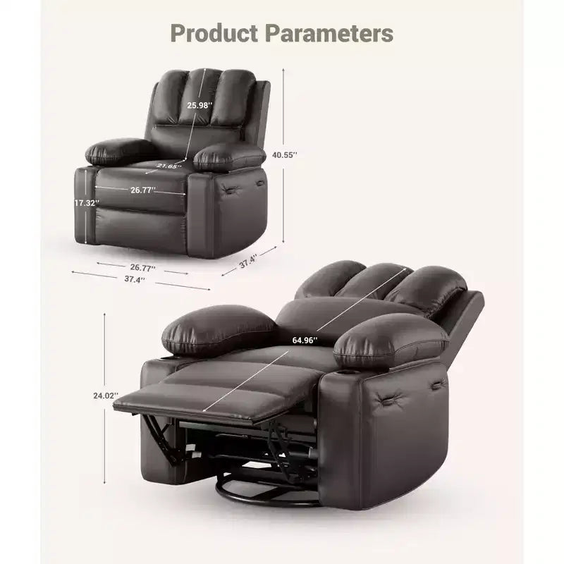 Fauteuil inclinable électrique surdimensionné avec massage, fauteuil inclinable pivotant en cuir PU avec télécommande et porte-gobelets, pour salon, chambre à coucher, chambre d'enfant