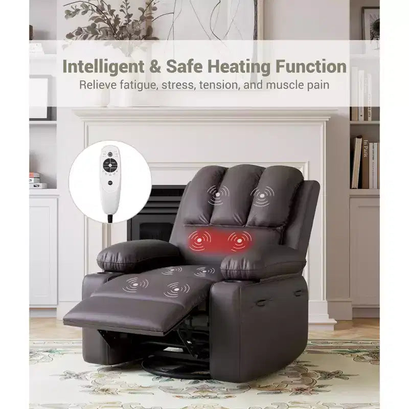 Fauteuil inclinable électrique surdimensionné avec massage, fauteuil inclinable pivotant en cuir PU avec télécommande et porte-gobelets, pour salon, chambre à coucher, chambre d'enfant