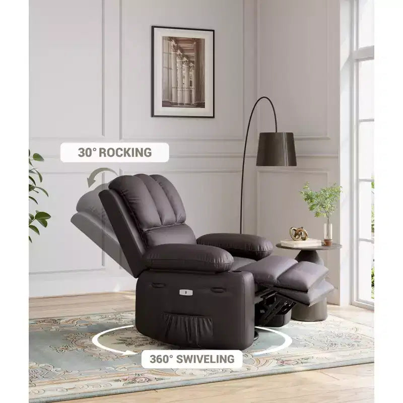 Fauteuil inclinable électrique surdimensionné avec massage, fauteuil inclinable pivotant en cuir PU avec télécommande et porte-gobelets, pour salon, chambre à coucher, chambre d'enfant