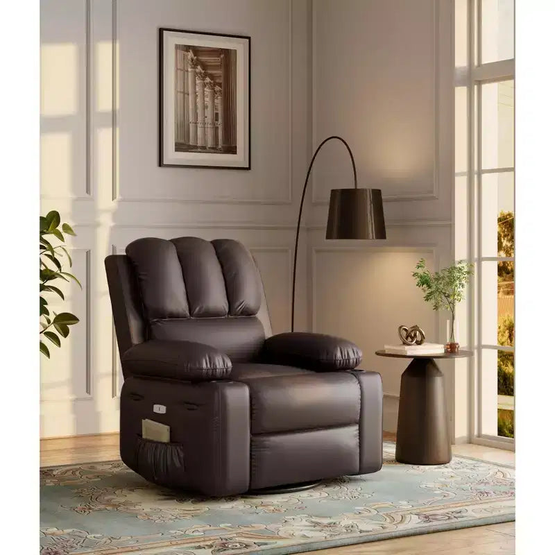 Fauteuil inclinable électrique surdimensionné avec massage, fauteuil inclinable pivotant en cuir PU avec télécommande et porte-gobelets, pour salon, chambre à coucher, chambre d'enfant