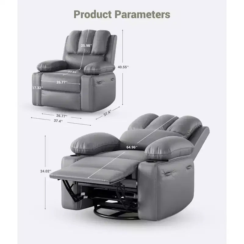 Fauteuil inclinable électrique surdimensionné avec massage, fauteuil inclinable pivotant en cuir PU avec télécommande et porte-gobelets, pour salon, chambre à coucher, chambre d'enfant