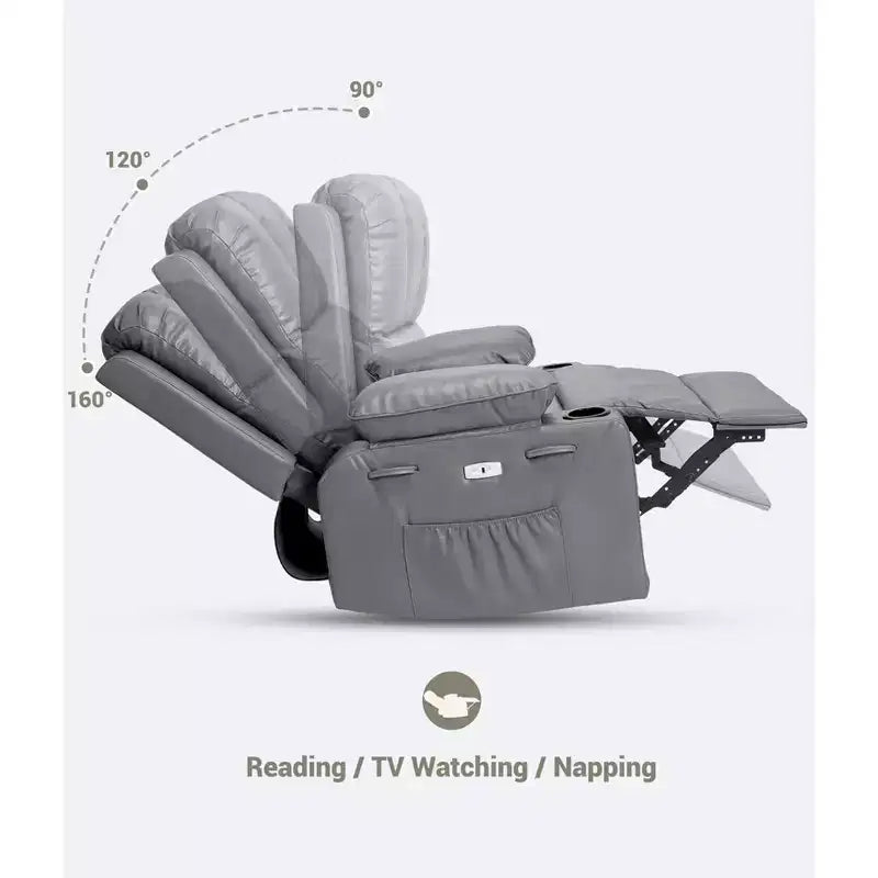 Fauteuil inclinable électrique surdimensionné avec massage, fauteuil inclinable pivotant en cuir PU avec télécommande et porte-gobelets, pour salon, chambre à coucher, chambre d'enfant
