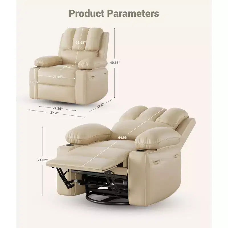Fauteuil inclinable électrique surdimensionné avec massage, fauteuil inclinable pivotant en cuir PU avec télécommande et porte-gobelets, pour salon, chambre à coucher, chambre d'enfant