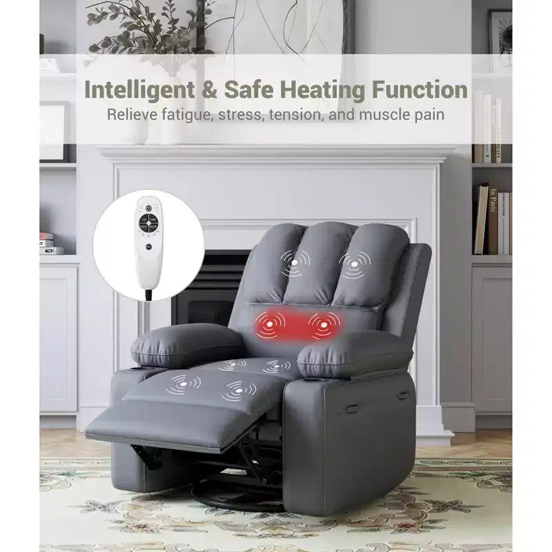 Fauteuil inclinable électrique surdimensionné avec massage, fauteuil inclinable pivotant en cuir PU avec télécommande et porte-gobelets, pour salon, chambre à coucher, chambre d'enfant