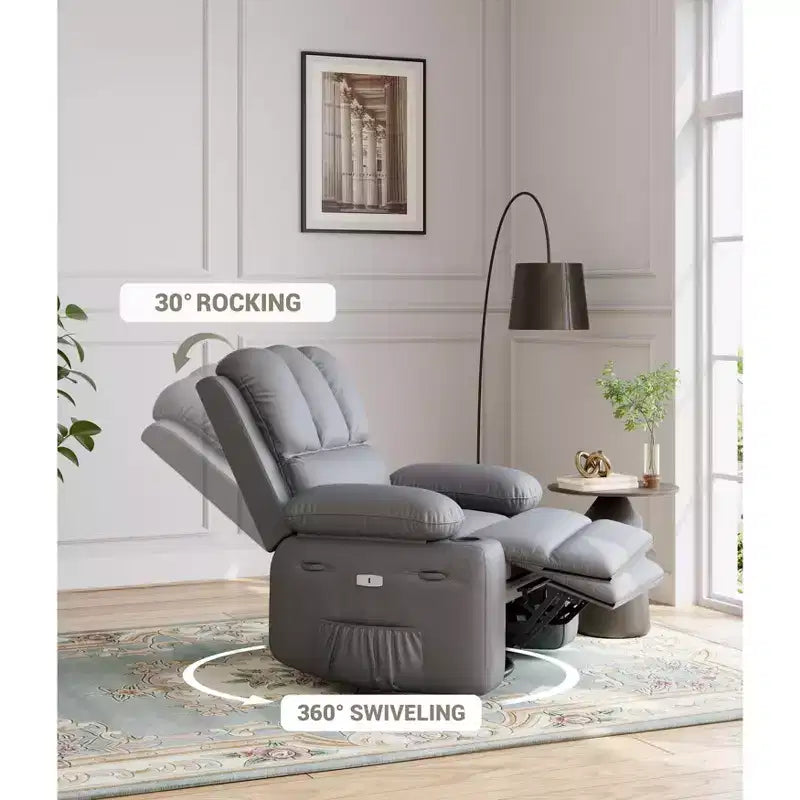 Fauteuil inclinable électrique surdimensionné avec massage, fauteuil inclinable pivotant en cuir PU avec télécommande et porte-gobelets, pour salon, chambre à coucher, chambre d'enfant