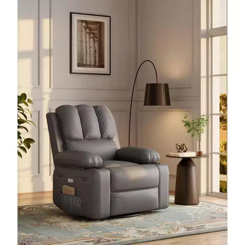 Fauteuil inclinable électrique surdimensionné avec massage, fauteuil inclinable pivotant en cuir PU avec télécommande et porte-gobelets, pour salon, chambre à coucher, chambre d'enfant