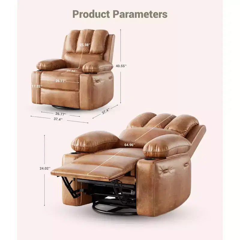 Fauteuil inclinable électrique surdimensionné avec massage, fauteuil inclinable pivotant en cuir PU avec télécommande et porte-gobelets, pour salon, chambre à coucher, chambre d'enfant