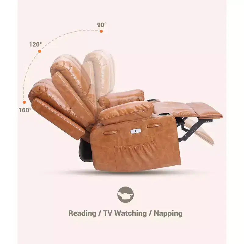 Fauteuil inclinable électrique surdimensionné avec massage, fauteuil inclinable pivotant en cuir PU avec télécommande et porte-gobelets, pour salon, chambre à coucher, chambre d'enfant