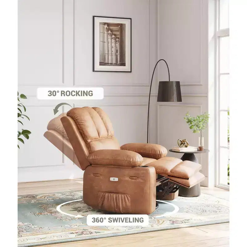 Fauteuil inclinable électrique surdimensionné avec massage, fauteuil inclinable pivotant en cuir PU avec télécommande et porte-gobelets, pour salon, chambre à coucher, chambre d'enfant