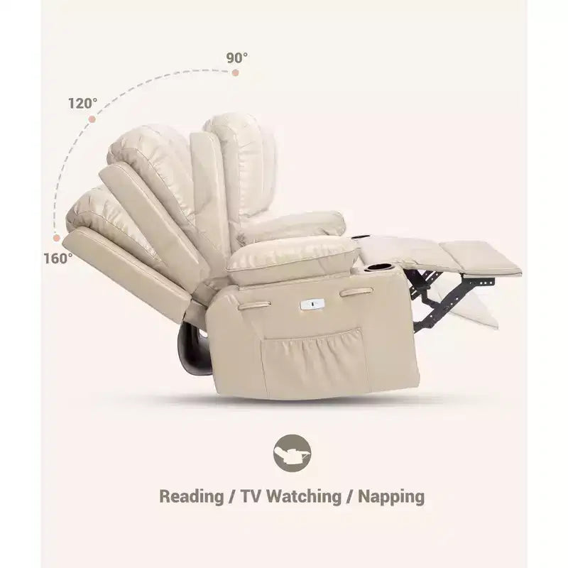 Fauteuil inclinable électrique surdimensionné avec massage, fauteuil inclinable pivotant en cuir PU avec télécommande et porte-gobelets, pour salon, chambre à coucher, chambre d'enfant