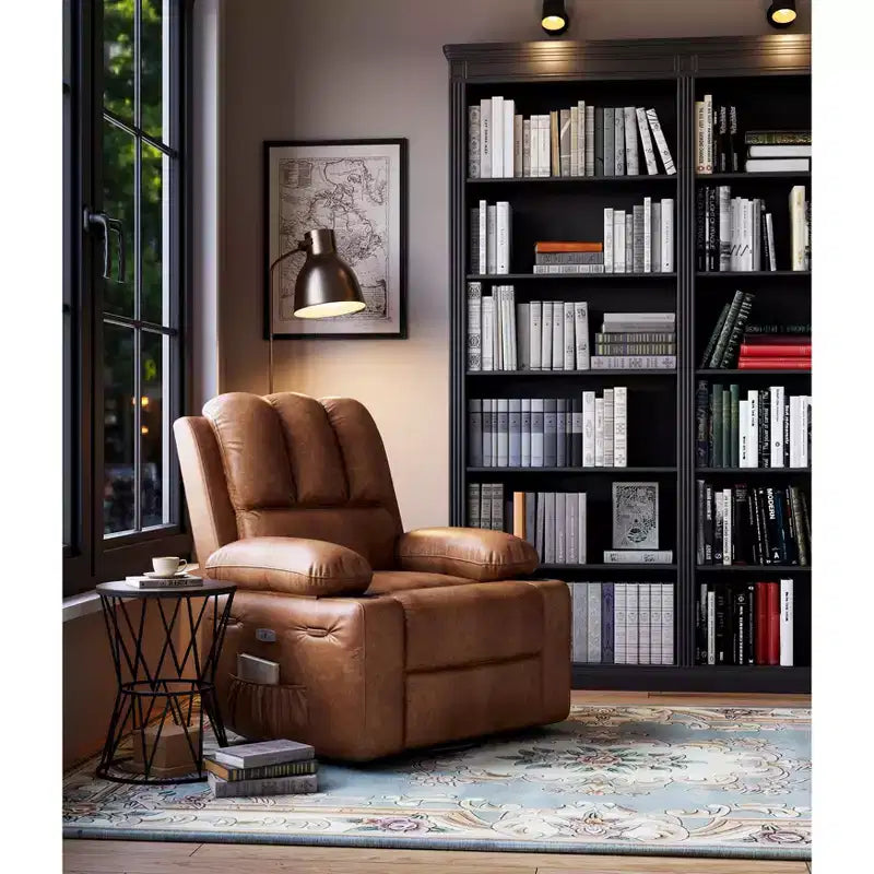 Fauteuil inclinable électrique surdimensionné avec massage, fauteuil inclinable pivotant en cuir PU avec télécommande et porte-gobelets, pour salon, chambre à coucher, chambre d'enfant