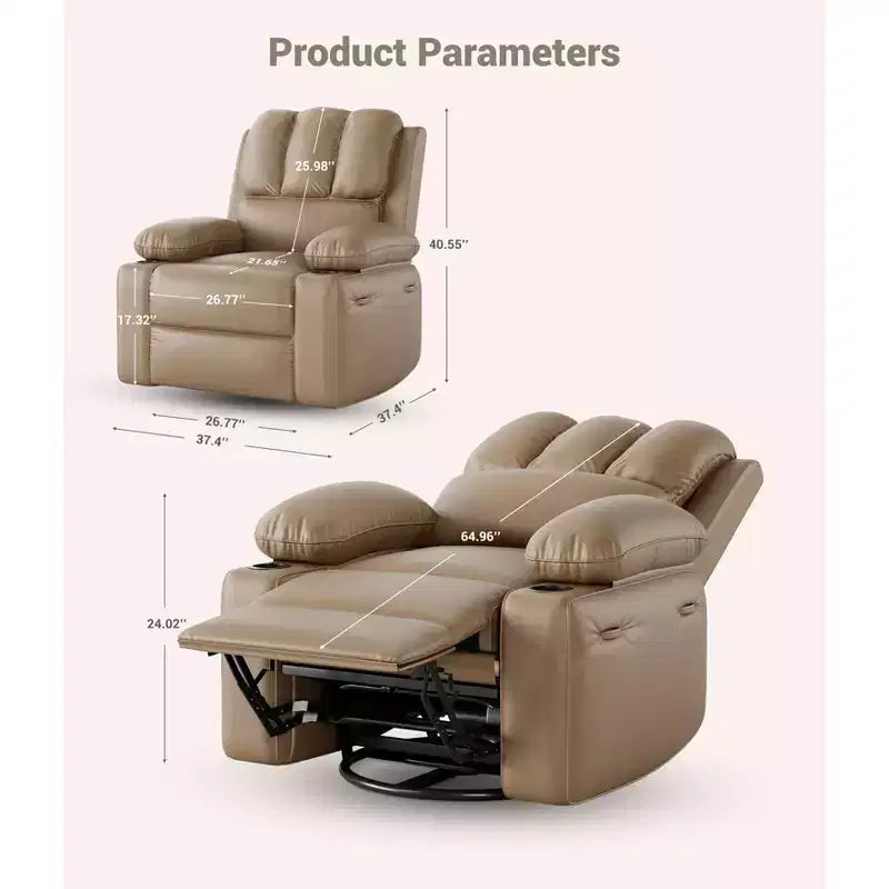 Fauteuil inclinable électrique surdimensionné avec massage, fauteuil inclinable pivotant en cuir PU avec télécommande et porte-gobelets, pour salon, chambre à coucher, chambre d'enfant