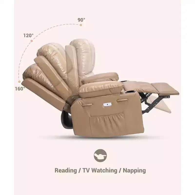 Fauteuil inclinable électrique surdimensionné avec massage, fauteuil inclinable pivotant en cuir PU avec télécommande et porte-gobelets, pour salon, chambre à coucher, chambre d'enfant