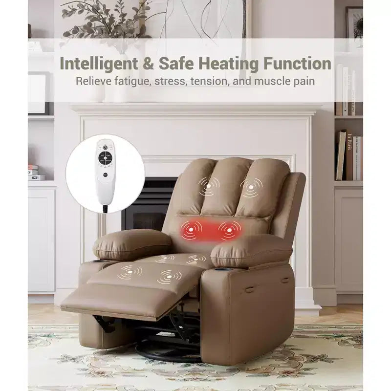 Fauteuil inclinable électrique surdimensionné avec massage, fauteuil inclinable pivotant en cuir PU avec télécommande et porte-gobelets, pour salon, chambre à coucher, chambre d'enfant