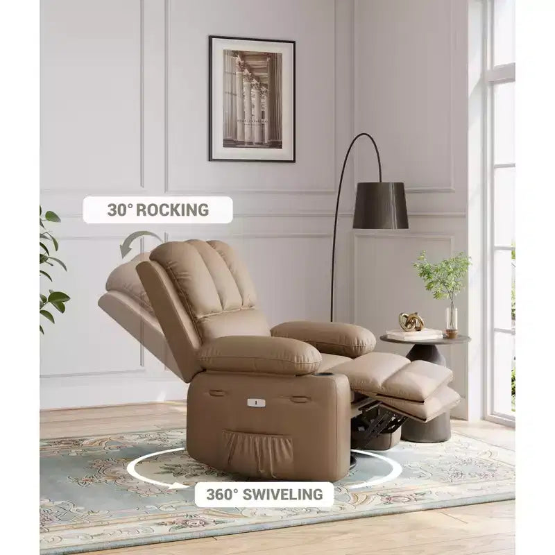 Fauteuil inclinable électrique surdimensionné avec massage, fauteuil inclinable pivotant en cuir PU avec télécommande et porte-gobelets, pour salon, chambre à coucher, chambre d'enfant