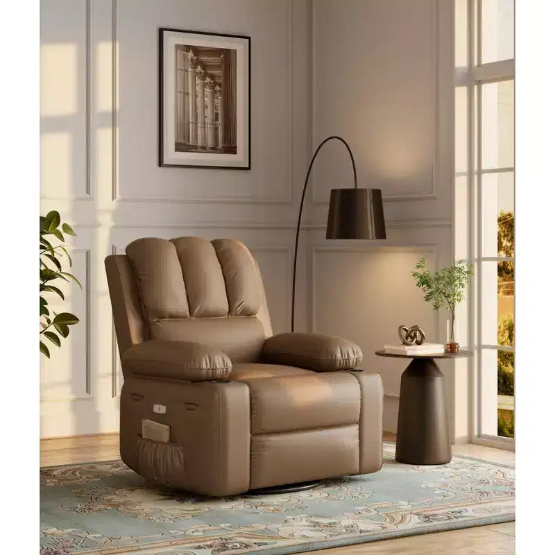Fauteuil inclinable électrique surdimensionné avec massage, fauteuil inclinable pivotant en cuir PU avec télécommande et porte-gobelets, pour salon, chambre à coucher, chambre d'enfant