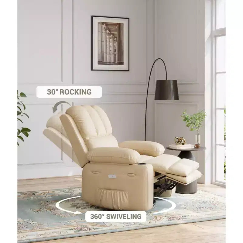 Fauteuil inclinable électrique surdimensionné avec massage, fauteuil inclinable pivotant en cuir PU avec télécommande et porte-gobelets, pour salon, chambre à coucher, chambre d'enfant
