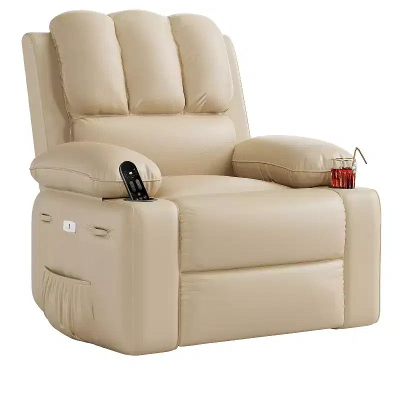 Oversized Electric Recliner Chair with Massage, PU Leather Swivel Rocker Recliner with Remote Control & Cup Holders, for Living Room Bedroom Nursery