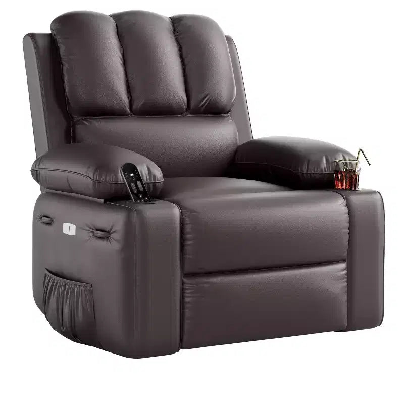 Fauteuil inclinable électrique surdimensionné avec massage, fauteuil inclinable pivotant en cuir PU avec télécommande et porte-gobelets, pour salon, chambre à coucher, chambre d'enfant