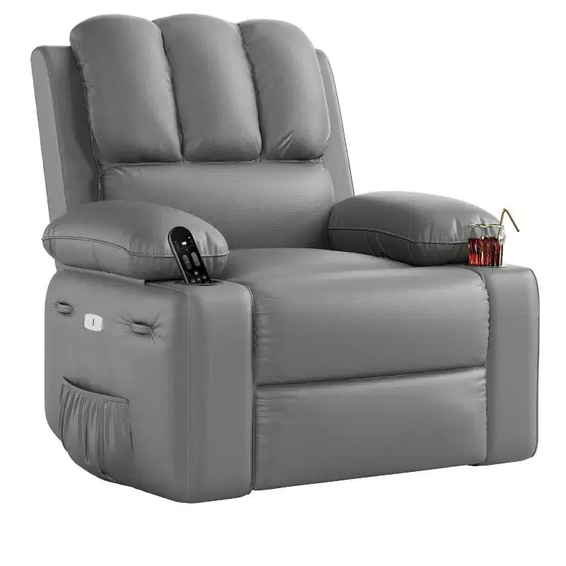 Fauteuil inclinable électrique surdimensionné avec massage, fauteuil inclinable pivotant en cuir PU avec télécommande et porte-gobelets, pour salon, chambre à coucher, chambre d'enfant