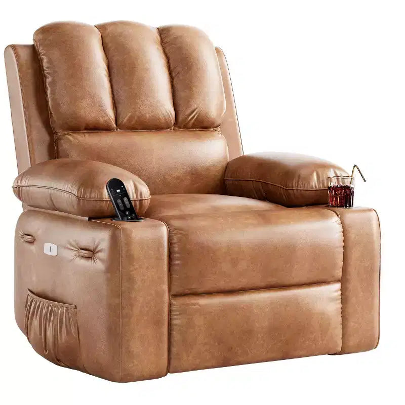 Fauteuil inclinable électrique surdimensionné avec massage, fauteuil inclinable pivotant en cuir PU avec télécommande et porte-gobelets, pour salon, chambre à coucher, chambre d'enfant