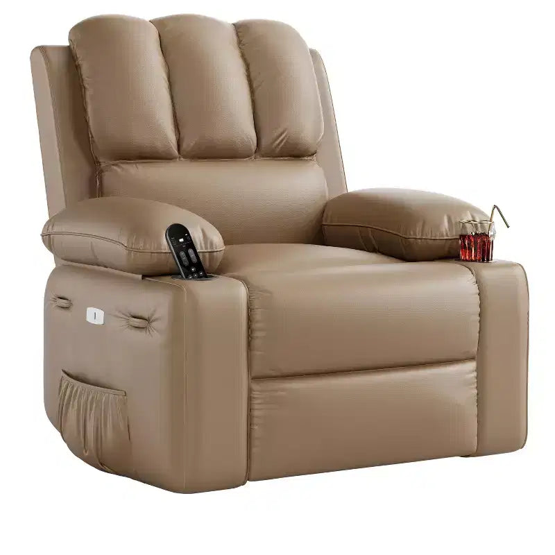 Fauteuil inclinable électrique surdimensionné avec massage, fauteuil inclinable pivotant en cuir PU avec télécommande et porte-gobelets, pour salon, chambre à coucher, chambre d'enfant