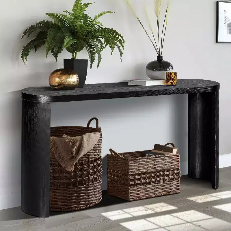 Table d'entrée noire épaisse de 60" avec pieds incurvés