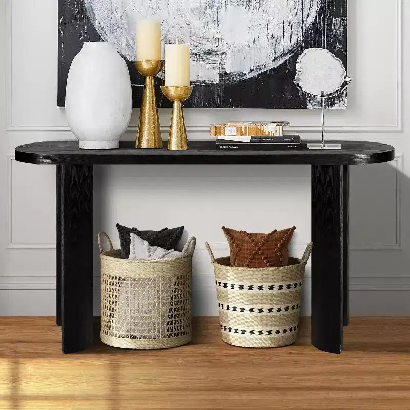Table d'entrée noire épaisse de 60" avec pieds incurvés