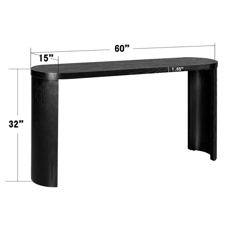 Table d'entrée noire épaisse de 60" avec pieds incurvés