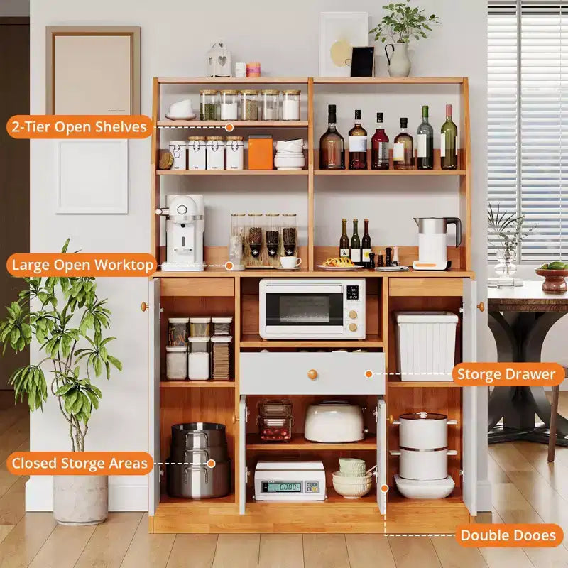 Bahut de buffet de 99 cm, armoire de garde-manger de cuisine autoportante avec étagère réglable, buffet d'appoint, station de bar à café, armoire console moderne