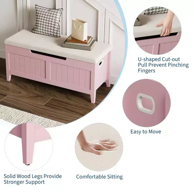 Banc de rangement, coffre de rangement en bois de 100 cm avec 2 charnières de sécurité, banc d'entrée avec couvercle rabattable, grande malle pour salon, chambre à coucher