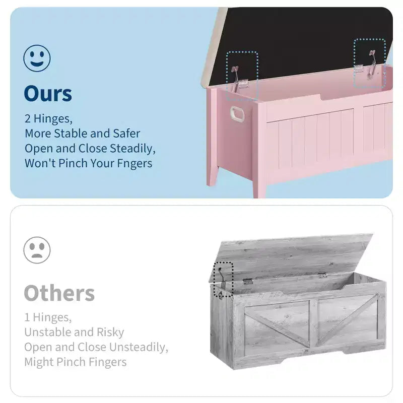 Banc de rangement, coffre de rangement en bois de 100 cm avec 2 charnières de sécurité, banc d'entrée avec couvercle rabattable, grande malle pour salon, chambre à coucher