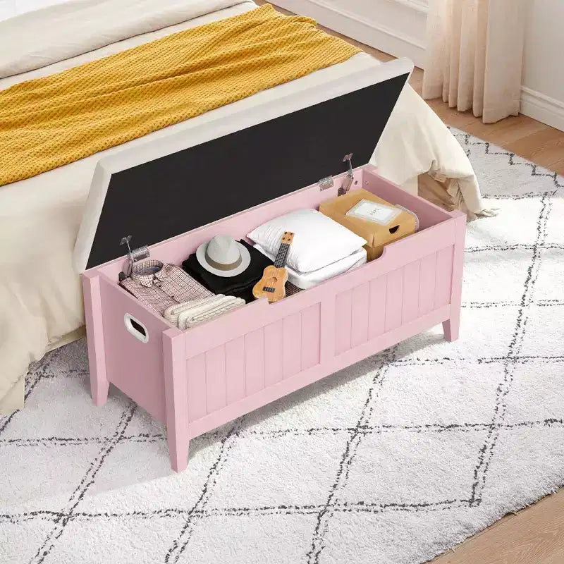 Banc de rangement, coffre de rangement en bois de 100 cm avec 2 charnières de sécurité, banc d'entrée avec couvercle rabattable, grande malle pour salon, chambre à coucher