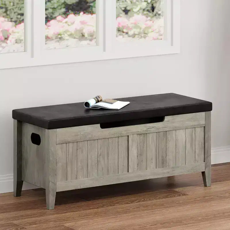 Banc de rangement, coffre de rangement en bois de 100 cm avec 2 charnières de sécurité, banc d'entrée avec couvercle rabattable, grande malle pour salon, chambre à coucher