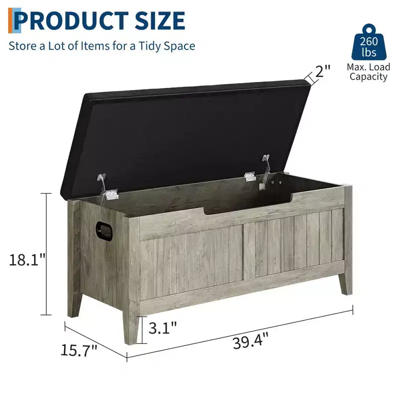 Banc de rangement, coffre de rangement en bois de 100 cm avec 2 charnières de sécurité, banc d'entrée avec couvercle rabattable, grande malle pour salon, chambre à coucher