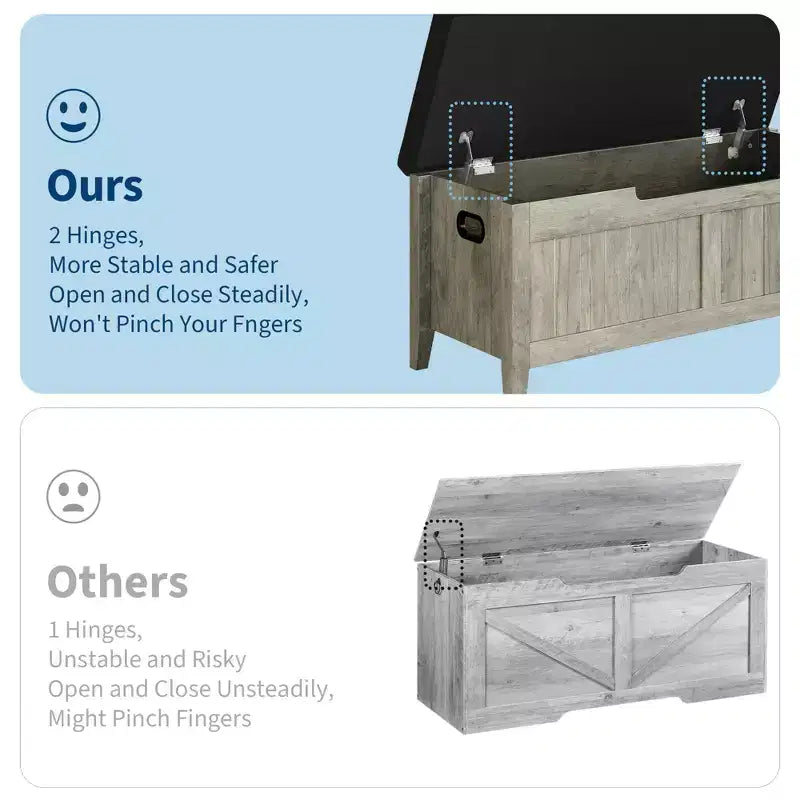 Banc de rangement, coffre de rangement en bois de 100 cm avec 2 charnières de sécurité, banc d'entrée avec couvercle rabattable, grande malle pour salon, chambre à coucher