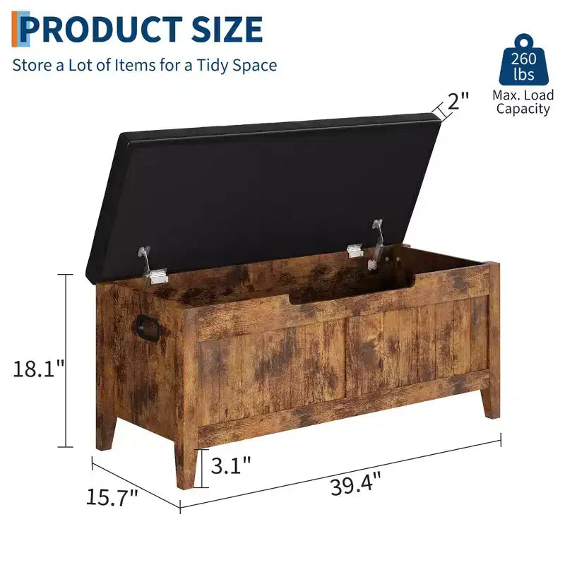Banc de rangement, coffre de rangement en bois de 100 cm avec 2 charnières de sécurité, banc d'entrée avec couvercle rabattable, grande malle pour salon, chambre à coucher